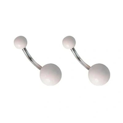 Imagen de DENI 2 Piercings ombligo con bolas blancas, barra 10mm de largo y 1,6mm grosor, material antialergico.