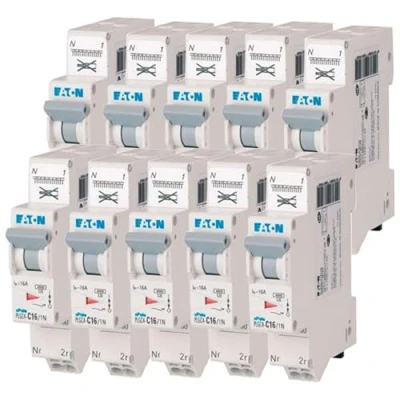 Imagen de EATON 109130 PLGC4 C16/1N DISYONCTOR MODULAR PH/N Blanco MANETA GRISE 1P+N/16 A CURVA C Conexión directa sin tornillos 10 disyuntores
