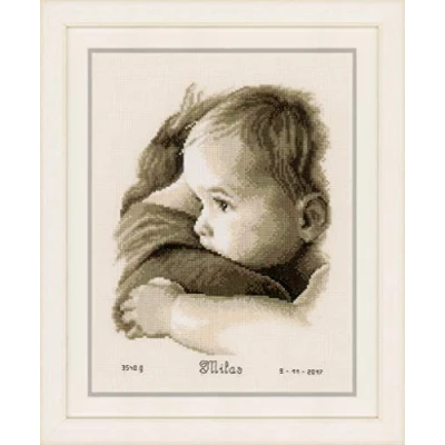 Imagen de Vervaco Zählmusterpackung Baby im Arm Aida Registro de Nacimiento: Abrazo bebé, Algodón poliéster, écru, 40 x 2 20 cm