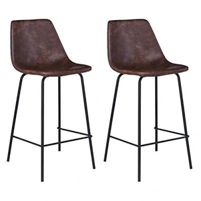 Imagen de Happy Garden Juego de 2 taburetes Bar Vintage Lucien marrón Altura del Asiento 65 cm, Estilo Retro con Respaldo y reposapiés, Estructura Metal