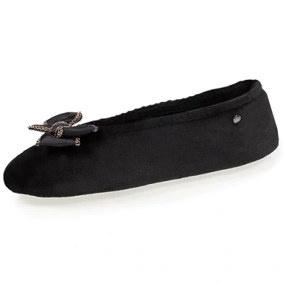 Imagen de Isotoner Zapatillas de bailarinas para mujer, ultra cómodas, algodón orgánico, detalle grande, Negro , 39/40 EU