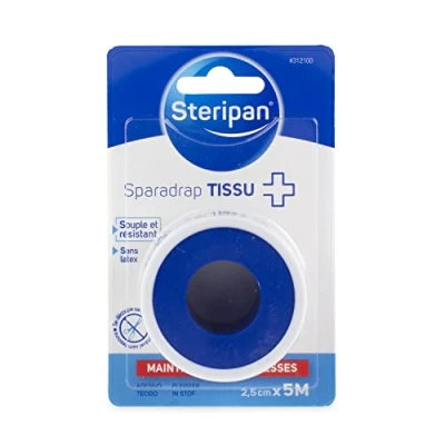 Imagen de Steripan Tejido Sparadrap Suave y resistente sin látex Se corta tijeras Mantenimiento de compresas 5 m x 2,5 cm