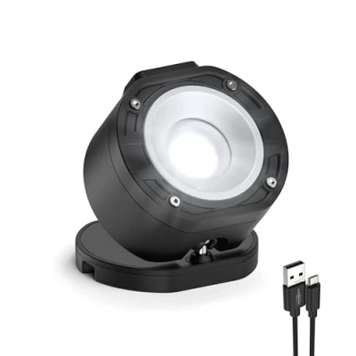 Imagen de ANSMANN Foco de trabajo profesional FL1100R con LED COB 10 W, recargable, rótula giratoria 360, lámpara imanes y gancho para colgar, manualidades, obras, taller, etc., color