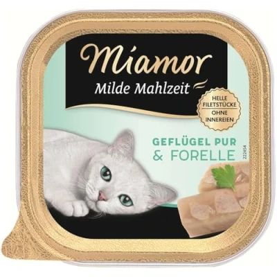 Imagen de MIAMOR Tiempo de pintura suave Comida húmeda para gatos adultos con trozos filete aves corral. Alimento complementario fácil digerir en lata sin aditivos 16 x 100 g corral