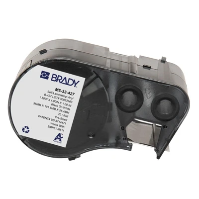 Imagen de Brady Etiquetas de vinilo autolaminado para impresoras BMP51/BMP53/M511 70 adhesivas Negro sobre blanco, transparente (38,10 mm (an) x 101,60 (al)) M5 33 427