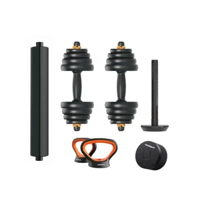 Imagen de Kit Pesas y Mancuernas Ajustables Con Kettlebell, Barra Pesa Rusa de 2, 5, 10 hasta 30Kg V2 conectadas App Move It Sensor Inteligente Modulables KSIX