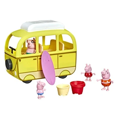 Imagen de Peppa Pig Peppa’s Adventures Beach Campervan Vehicle Preschool Toy: 10 Pieces, Rolling Wheels; Ages 3 and Up Multicolor F3632