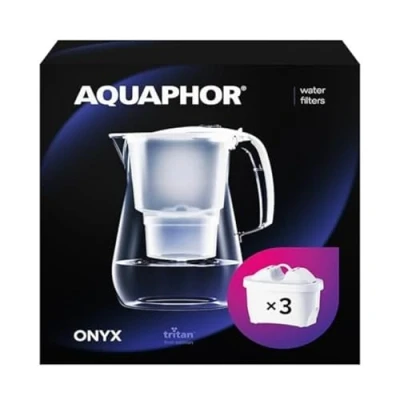 Imagen de AQUAPHOR Jarra de Filtro Agua Onyx Blanco Capacidad 4.2L, 3 filtros MAXFOR+ incluidos, reduce la cal, el cloro y los microplásticos, perfecta para familias, con efecto vidrio