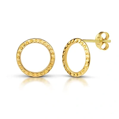 Imagen de Amberta Pendientes de Botón Minimalistas para Mujer en Plata Ley 925: Círculo Grande Chapados Oro Martillado