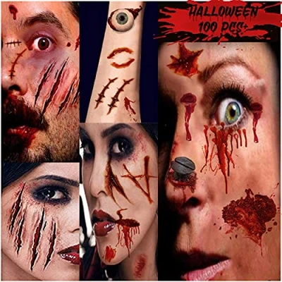 Imagen de Cicatrices Halloween, Pegatinas Halloween Temporales Tatuajes Zombie Tattoo, con Falso Scab Sangre Especial Fx Costume Maquillaje Props