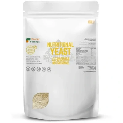 Imagen de Energy Feelings Levadura Nutricional B12 1kg, Nutritiva en Copos Rica Vitamina B y Proteínas 51%, Nutritional Yeast Sin Gluten, Azucar, Ideal para Queso Vegano
