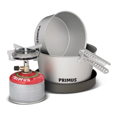 Imagen de Primus Mimer Stove Kit II Juego de cocina para camping con 1 gas, sartén y 2 ollas, utensilios exteriores hornillo gas Primus,