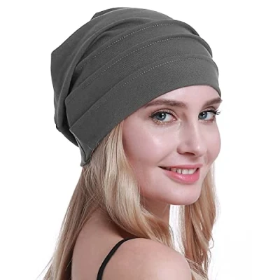 Imagen de osvyo Algodón Chemo Sombreros Soft Caps Cáncer para la pérdida de cabello las mujeres sellado embalaje, gris oscuro, Talla única