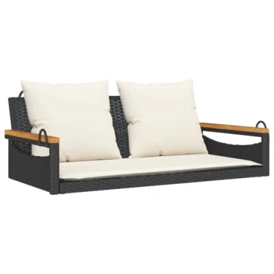 Imagen de vidaXL Banco Columpio con Cojines ratán sintético Negro 109x62x40 cm, Silla Colgante, Asiento Columpio, Colgante de ratán, Hamaca