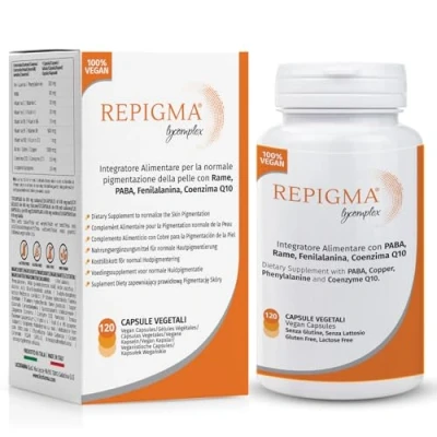 Imagen de Repigma Lycomplex Complemento alimenticio útil en el tratamiento del vitíligo y de las manchas blancas la piel Envase 120 cápsulas