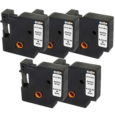 Imagen de 5 Casetes de Cinta compatibles con DYMO D1 40913 S0720680 Negro sobre Blanco 9mm x 7m para LabelManager 160 210D 220P 260P 280 360D 420P 500TS PnP MobileLabeler LabelPoint LabelWriter 450 Duo