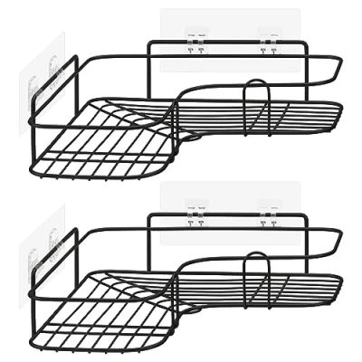 Imagen de Navaris Cestas de Metal Ducha negra 2X Estante esquinero para Accesorios baño Estantería Colgar en Pared con Adhesivos sin Taladro