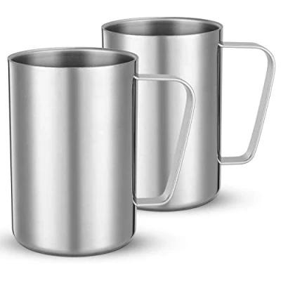 Imagen de Bidponds 2 tazas de acero inoxidable 500 ml, taza camping, doble pared aislada al vacío, adecuada para café, leche, jugo, té y otras bebidas frías o calientes