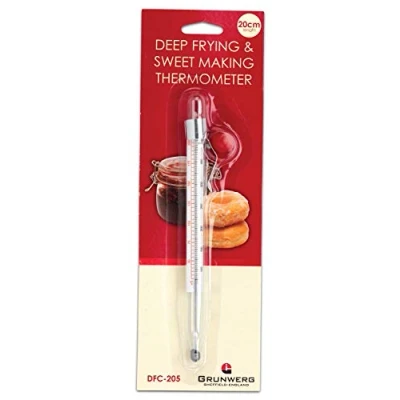 Imagen de Grunwerg DFC 205 Termómetro de Cocina para freír/Hacer Dulces, Vidrio y Acero Inoxidable, 20 cm Longitud, Blanco