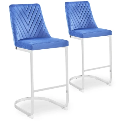 Imagen de Juego de 2 sillas bar terciopelo azul Mistigri Menzzo