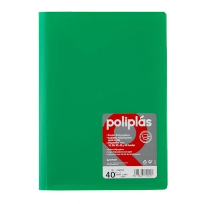 Imagen de Grafoplas I Carpeta con Fundas Plastico 40 Transparentes Tamaño Folio Verde Serie Poliplas Opaco Fabricados en España Tapas Flexibles Gran Capacidad de Almacenaje