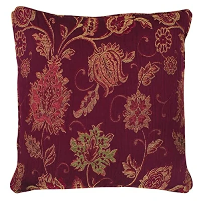 Imagen de Paoletti Riva Zurich Cojín Lleno De Rojo Decorativo Floral Jacquard Diseño Hilo Bordes Reversible 100 Caso (18&quot; X 18&quot; Pulgadas) Diseñado En El Reino Unido, Poliéster, Borgoña, 45 Cm, 45x45cm