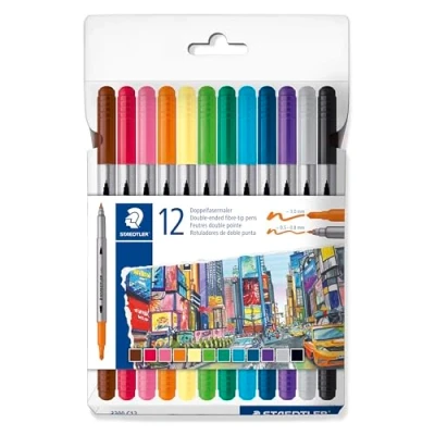 Imagen de STAEDTLER Rotuladores para colorear Design Journey Doble extremo, ancho de trazo 0,5 a 3,0 mm, 12 colores surtidos, paquete 12, 3200 C12