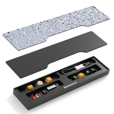 Imagen de MAMBASNAKE Reposamuñecas para teclado retráctil de aleación aluminio, soporte muñeca con cubierta acrílica, almohadilla ergonómica CNC antideslizante 60% Negro