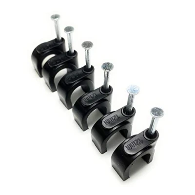 Imagen de Clips redondos negros para cables con fijaciones de clavos, K Type 100 unidades (12 mm)