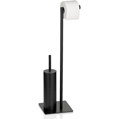 Imagen de kela Juego de WC con portarrollos y escobillero 71cm, Negro portaescobillero Cerrado Style, Metal Mate