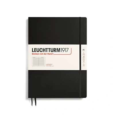 Imagen de LEUCHTTURM1917 334917 Libreta de notas Master Slim (A4+) tapas duras, 123 páginas numeradas, negro, líneas