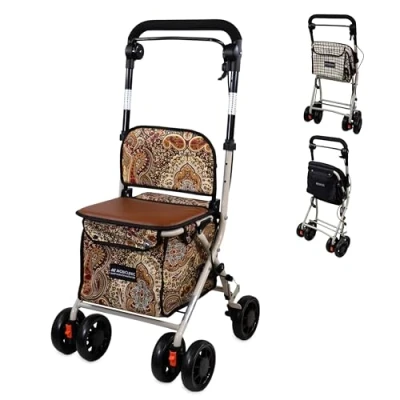 Imagen de Mobiclinic®, Andador plegable, Carro de la compra con asiento, Coliseo, Monomando, Acero, gran cesta, 21L, Respaldo y Asiento acolchado, Marca Española, Sistema frenado, Ruedas 360º