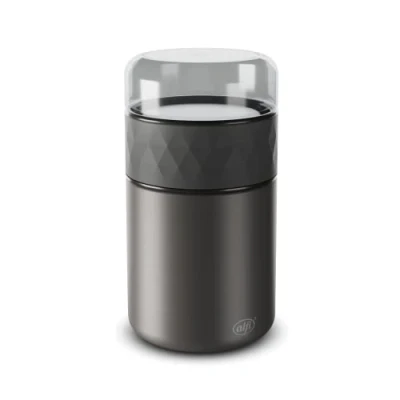 Imagen de alfi Endless Food MUG 500 ml, Caviar Black Mat, Termo de Acero Inoxidable y Snackpot para Comida, 3 Piezas, antiderrame, Mantiene el Calor 5 Horas, frío 10