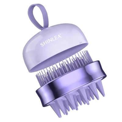 Imagen de Masajeador de cuero cabelludo, SHINLEA cepillo silicona para limpiar el pelo doble cara, uso en seco y mojado, diseño 2 1