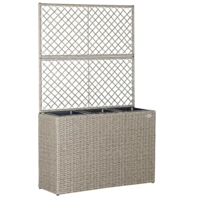 Imagen de CASARIA® Macetero Exterior con 3 Macetas Internas Extraíbles Drenaje de Agua Jardinera Poliratán Enrejado 146x83x30,5cm Crema