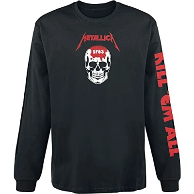 Imagen de Metallica Kill &#039;Em All Skull Hombre Camiseta Manga Larga Negro XL 100% algodón Regular