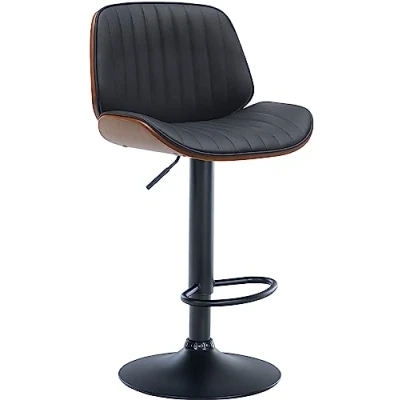 Imagen de Taburete De Bar Nova En Polipiel con Carcasa Madera I Silla Giratoria Cocina Base Metálica &amp; Reposapiés, Color:Nuez/Negro