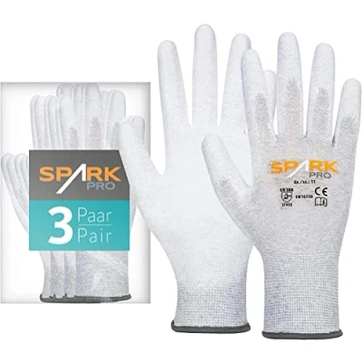 Imagen de ACE Guantes Antiestáticos Spark Pro 3x de Trabajo Protección Contra Descargas Eléctricas en 388/16350 Transpirables y Antideslizantes Trabajos Ordendores Electrónica M