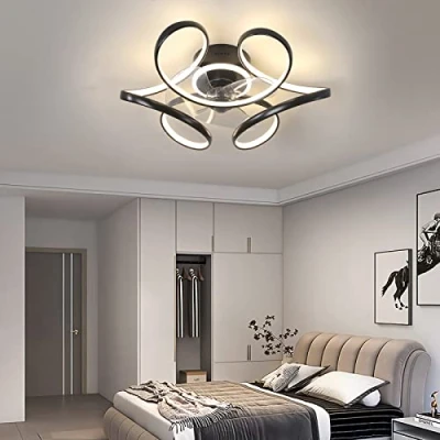 Imagen de LJX Ventilador de Techo con Luz Silencioso Mando a Distancia Design Dc Lampara Led Dormitorio Temporizador Regulable Modo Invierno/verano Plafon Techo,Negro