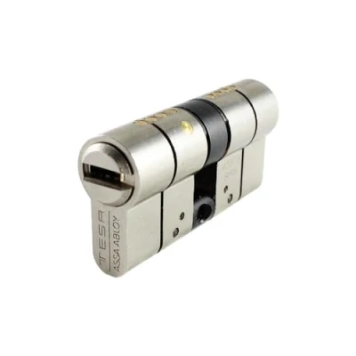 Imagen de Tesa Assa Abloy, T75D3030N, Cilindro de Alta Seguridad, T70 DS, Doble Embrague, Leva Larga, Llave Llave, Niquelado, 30 x mm