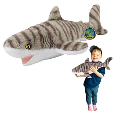 Imagen de EcoBuddiez Tiburón Tigre de Deluxebase. Peluche Grande 53 cm elaborado con Botellas plástico recicladas. Lindo ecológico Forma animalito para niños pequeños.
