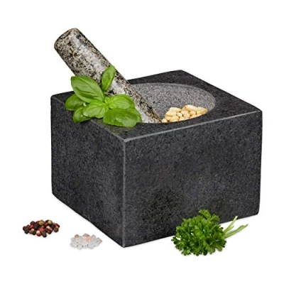 Imagen de Relaxdays 10029961 Mortero de Granito Pulido para Especias y Hierbas, 500 ml, 14,5 x cm, Color Gris Oscuro