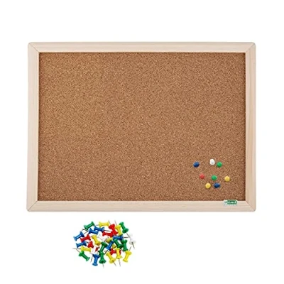 Imagen de D.RECT Tablero de Corcho 30 x 40 cm Tablón Anuncios Rectangular con Chinchetas Multicolor 35 Unidades Alfileres Marco Madera