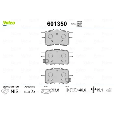 Imagen de VALEO 601350 Juego de pastillas freno Eje trasero con contacto avisador desgaste Chapa antichirridos HONDA: ACCORD 8, 8 Kombi