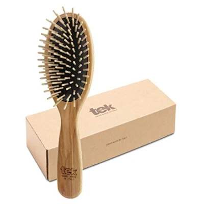 Imagen de TEK Cepillo Oval Grande de Madera Fresno, Hecho a Mano en Italia, con Dientes Cortos, Universal Para Todo Tipo Pelo 22 x 6 cm