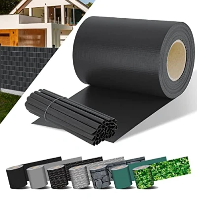Imagen de KESSER® Franja Privacidad PVC Rollo Valla Opaca Doble Varilla 70 m x 19cm 60 Clips Fijación Resistente a la Intemperie y al Viento Lámina Jardín Cercado, Antracita