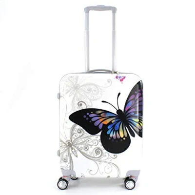 Imagen de Maleta de Cabina 4 Ruedas rigida Estampada Equipaje Mano Trolley Viaje (Mariposa Blanco)