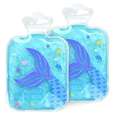 Imagen de Navaris Set 2x compresa de gel para niños Bolsitas reutilizables aplicar calor frío Apta microondas y congelador Diseño sirena