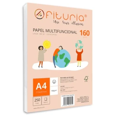 Imagen de Paquete de folios A4 160gr con 250 Hojas Blancas, Papel Multifuncional para Uso Escolar y Entornos Laborales. Ideal impresoras láser, inyección o fotocopiadoras Ofituria