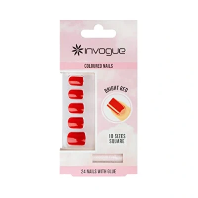 Imagen de Invogue Coloured Square Nails Bright Red (24 Pieces)